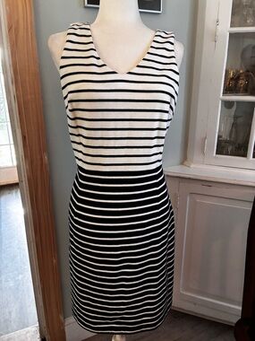 NWT Tommy Hilfigure sleeveless navy and White Striped V-Neck Dress